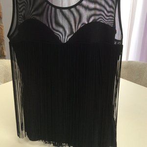 Black Sleeveless Blouse with Fringe